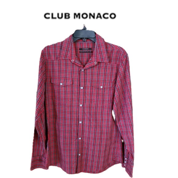 CLUB MONACO MENS PLAID, PEARL SNAP CLOSURES SHIRT - Picture 2 of 3